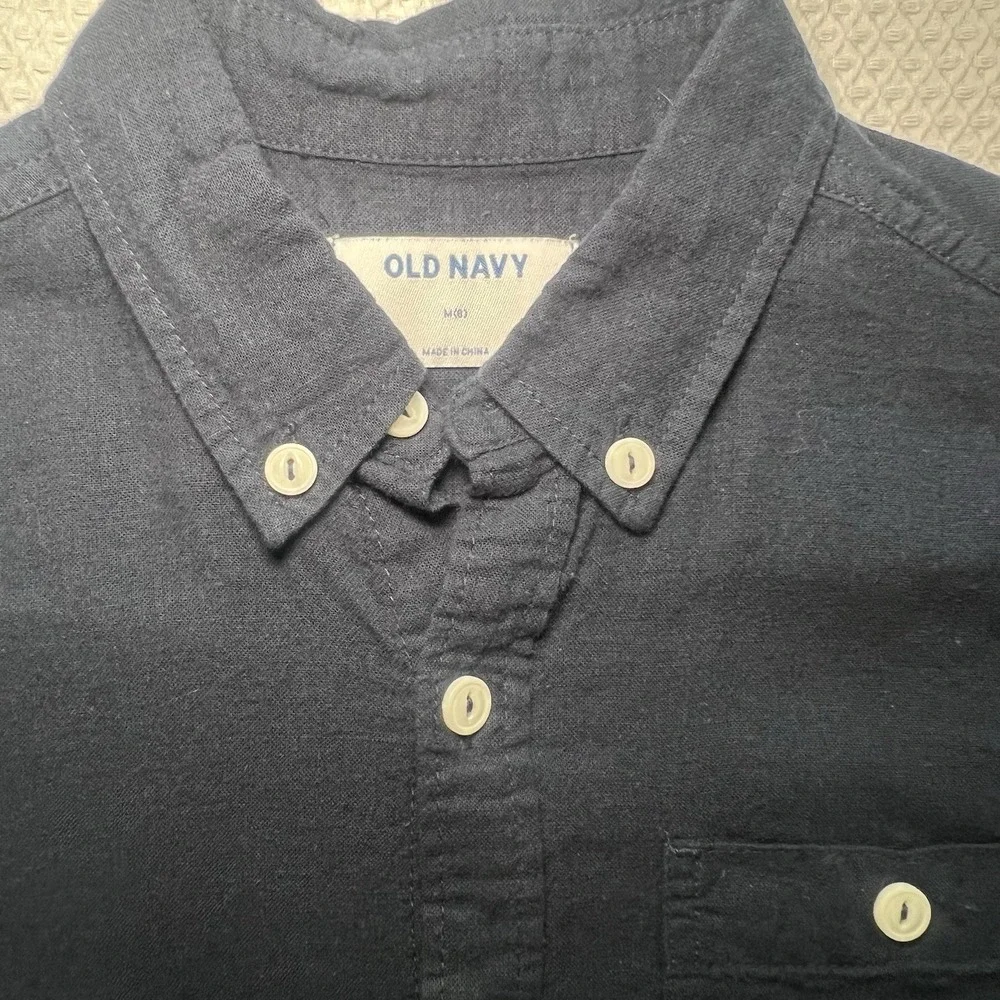 Old Navy‎ Boys Size 8 Medium Navy Button Down Short Sleeve Shirt Pocket Collared